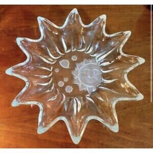 VINTAGE Studio Nova Mikasa Glass Serving Dish Fruit Platter Sun Moon Stars HEAVY